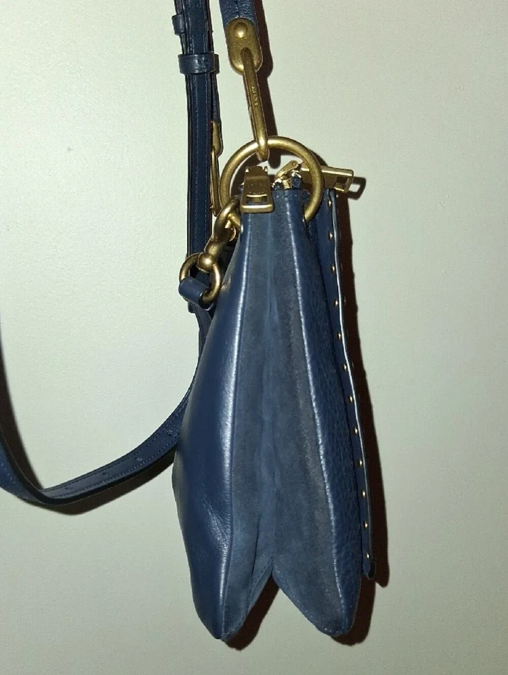 Coach Dreamer Navy Leather Shoulder Bag with Gold Hardware & Crossbody Strap
